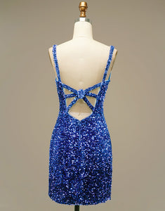 Glitter Blue Sequins Short Homecoming Party Dress