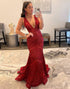 Deep V-neck Sequin Mermaid Long Prom Dress
