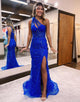 Royal Blue Split Prom Dress with Beading