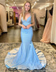 Mermaid Light Blue Beaded Prom Dress
