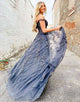 A-line Navy Tulle Appliques Prom Dress with Split