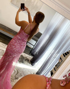 One Shoulder Pink Prom Dress with Sequins