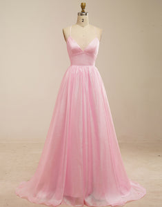 A-Line Pink Prom Dress with Lace-Up Back
