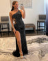 One Shoulder Side Slit Prom Dress with Beading