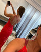 One Shoulder Side Slit Red Prom Dress