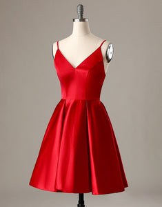 A-Line Spaghetti Straps Short Red Homecoming Dress with Pockets