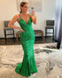 Green Sequin Mermaid Backless Prom Dress