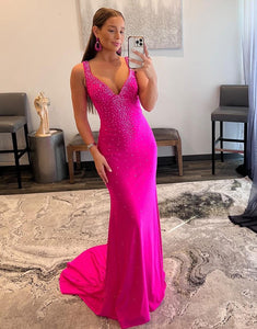 Pink Mermaid Prom Dress with Beading