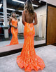 Orange Long Backless Sexy Prom Dress