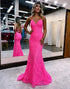 Pink Lace Mermaid Long Prom Dress