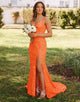 Sequin Long Orange Prom Dress with Split