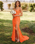 Sequin Orange Prom Dress with Split