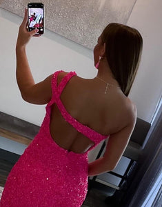 Sequin Open Back One Shoulder Glitter Homecoming Dress