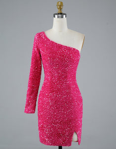 Sexy Glitter One-Shoulder Sequins Homecoming Dress Party Dress