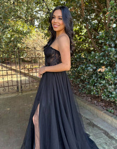 A-Line Black Sweetheart Long Prom Dress