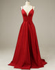Simple Long Satin Red Prom Dress