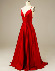 Simple Long Satin Red Prom Dress
