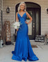 Mermaid Glitter Royal Blue Backless Long Prom Dress