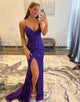Purple Sequin Long Prom Dress with Split