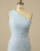 One Shoulder Tight Light Blue Homecoming Dress
