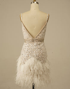 Glitter V-neck Feathers Gorgeous Homecoming Dress