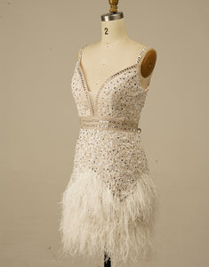 Glitter V-neck Feathers Gorgeous Homecoming Dress