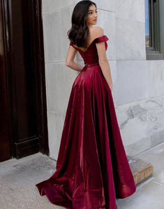 Burgundy A-Line Long Off the Shoulder Prom Dress