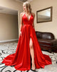 Red Simple Satin Prom Dress