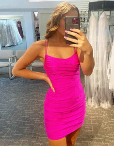 Lace Up Spaghetti Straps Short Homecoming Dress Pink Party Dress