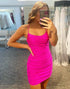 Lace Up Spaghetti Straps Short Homecoming Dress Pink Party Dress