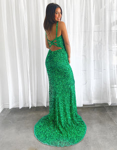 Sequin Green Prom Dress with Split