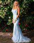Blue Mermaid Spaghetti Straps Appliqued Prom Dress