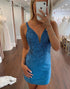 Tight Blue Beaded Homecoming Dress