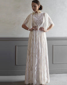 A-line Boho Lace Wedding Dress with Sleeves