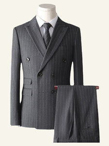 Dark Grey Tweed Pinstriped 2 Piece Men Wedding Suits