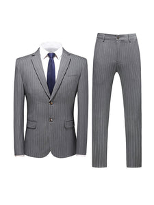 Grey Pinstripe Notched Lapel Men's 2 Pieces Suits