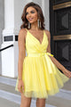 Spaghetti Straps Yellow Tulle A Line Short Homecoming Dress