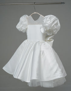 White Flower Girl Dress Princess with Puff Sleeves