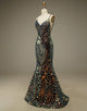 Mermaid Glitter Spaghetti Straps V Neck Long Prom Dress