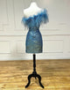Blue Sequin Homecoming Dress with Feather