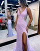 Sequin Lilac Prom Dress with Split