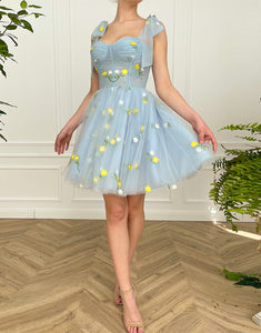 Light Blue Short Homecoming Dress with Flowers