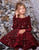 Sequin Burgundy Velvet Full Long Sleeves Flower Girl Dress