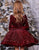 Sequin Burgundy Velvet Full Long Sleeves Flower Girl Dress