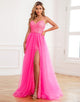 Detachable Pink Sequin Prom Dress with Split Front