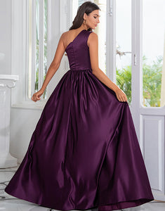 One Shoulder Long Purple Prom Dress with Split