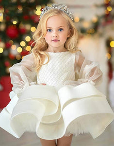 Princess Girl Party Dresses with Illusion Sleeves Puffy Layers