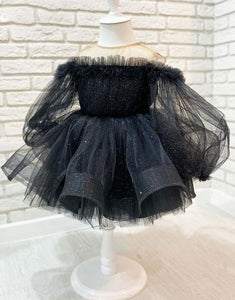 Glitter Ball Gown Girl Dress Princess Puffy Black Kids Dress