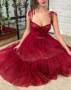 Tulle Dark Red Glitter Homecoming Dress
