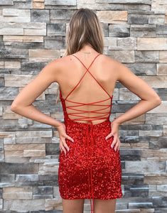 Short Sequin Red Homecoming Dress with Split